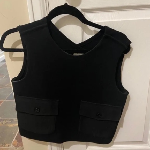 Victoria Beckham Crepe Dual Cargo Pocket Cross Strap Open Back Black Crop Top - Picture 9 of 10